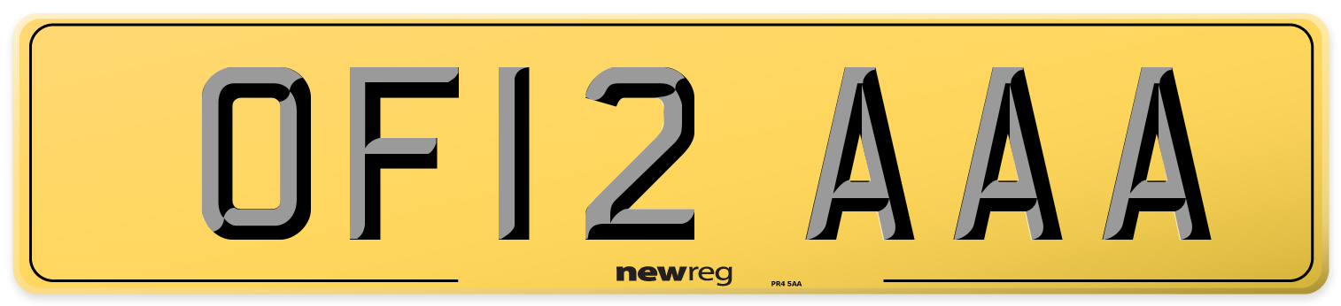 OF12 AAA Rear Number Plate