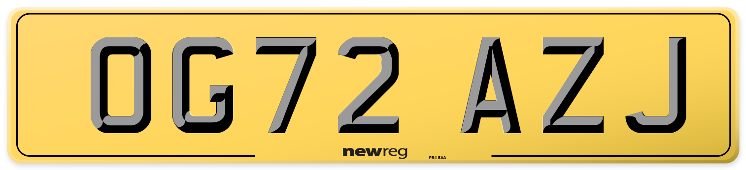 OG72 AZJ Rear Number Plate