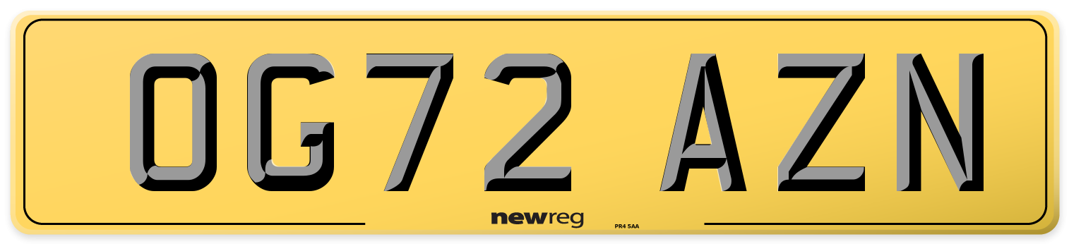 OG72 AZN Rear Number Plate