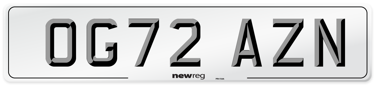 OG72 AZN Front Number Plate