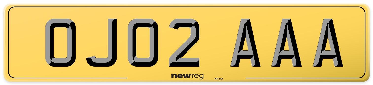 OJ02 AAA Rear Number Plate