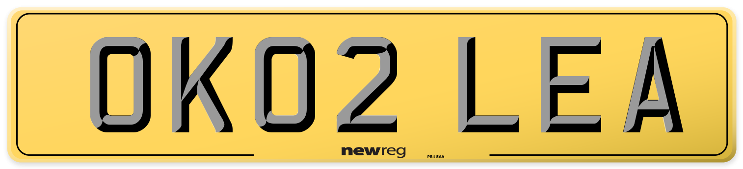 OK02 LEA Rear Number Plate