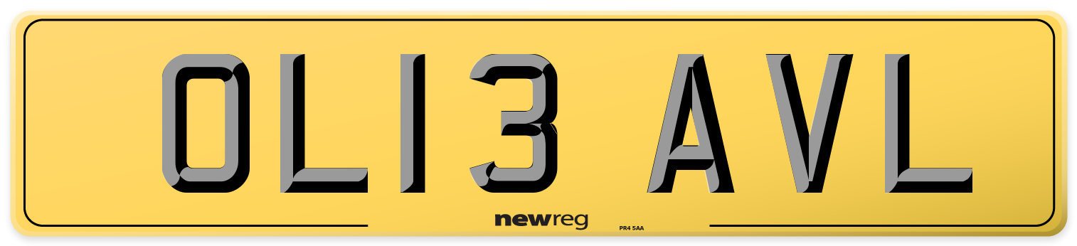 OL13 AVL Rear Number Plate