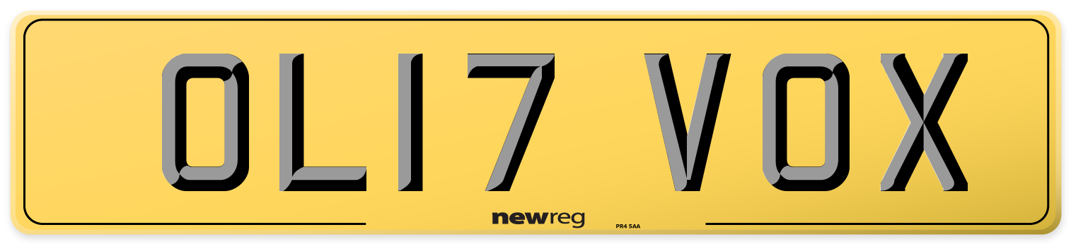 OL17 VOX Rear Number Plate