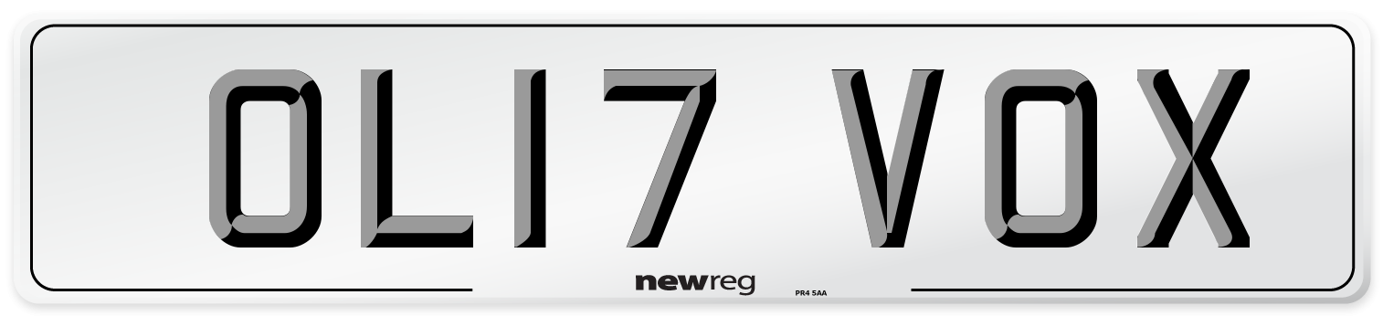 OL17 VOX Front Number Plate