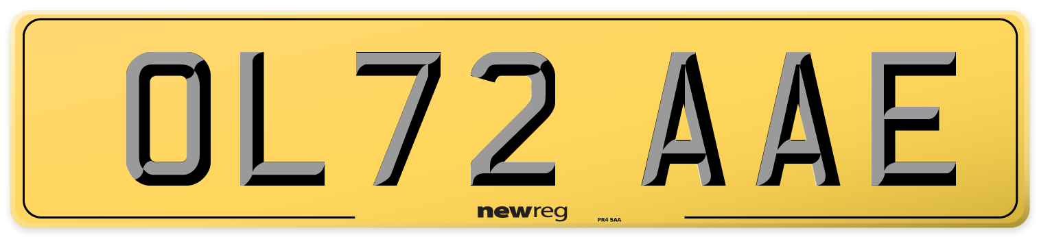 OL72 AAE Rear Number Plate