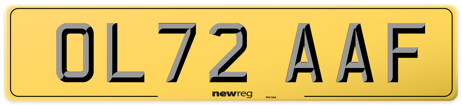 OL72 AAF Rear Number Plate