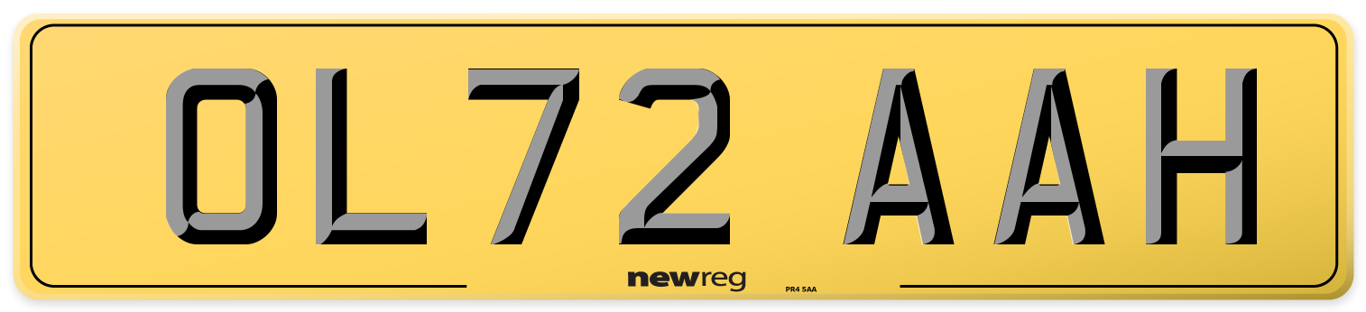 OL72 AAH Rear Number Plate