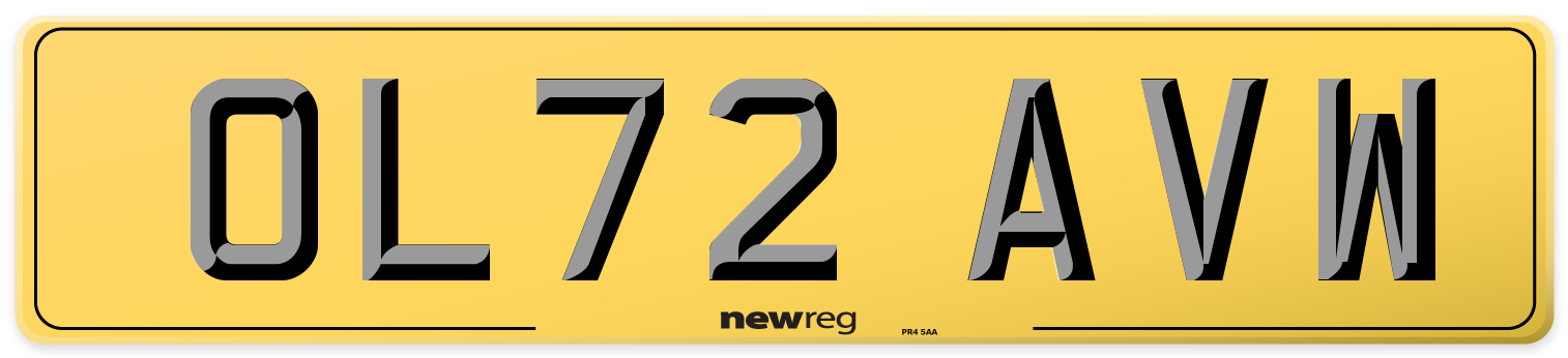 OL72 AVW Rear Number Plate