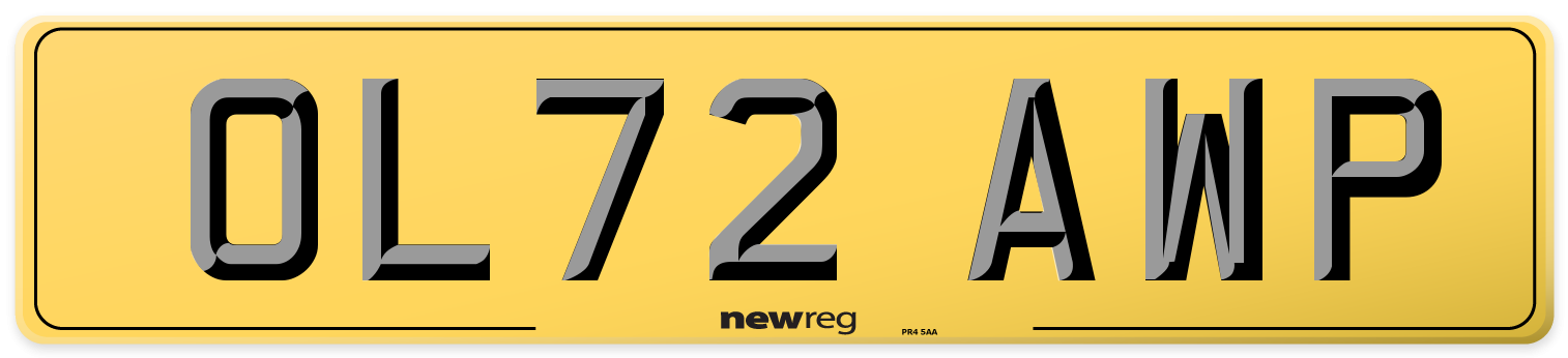 OL72 AWP Rear Number Plate