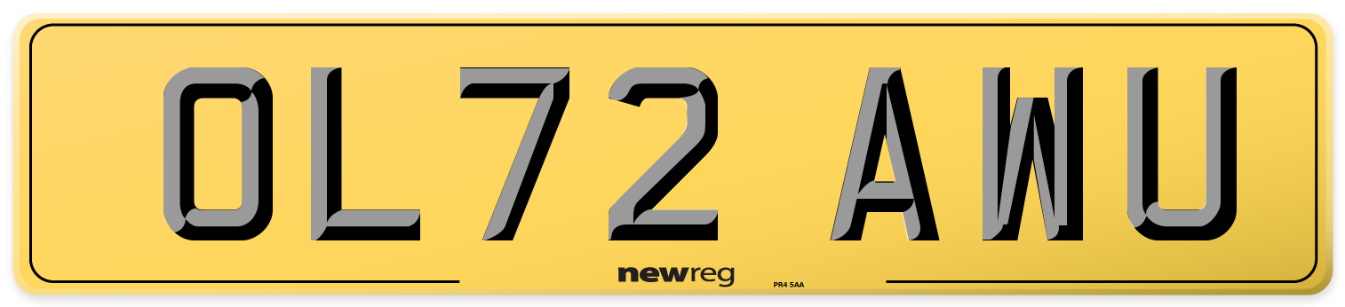 OL72 AWU Rear Number Plate