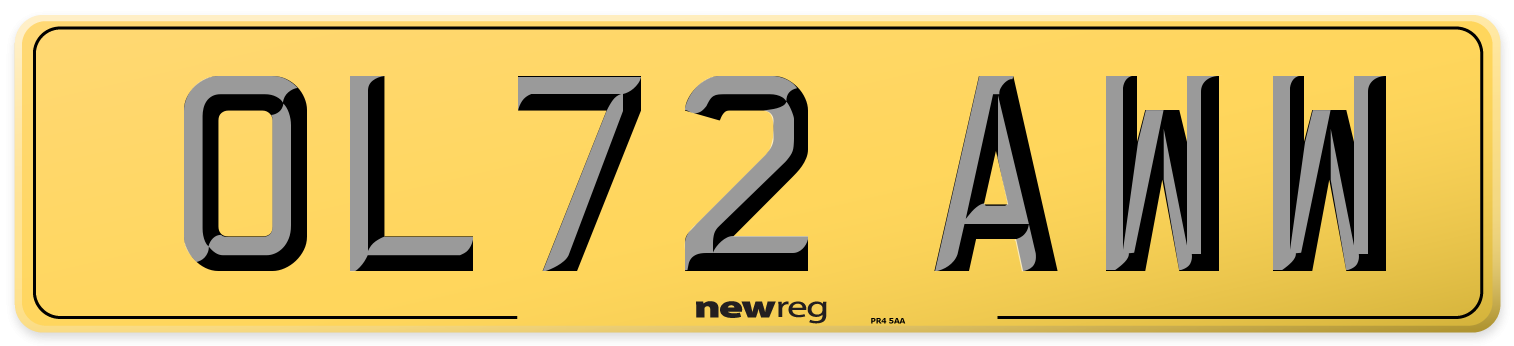 OL72 AWW Rear Number Plate