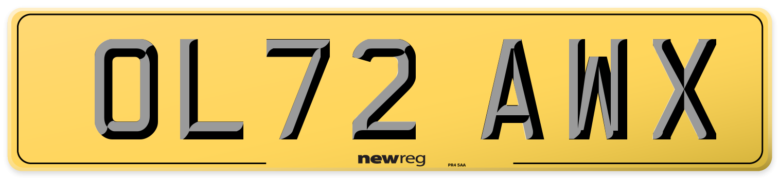 OL72 AWX Rear Number Plate