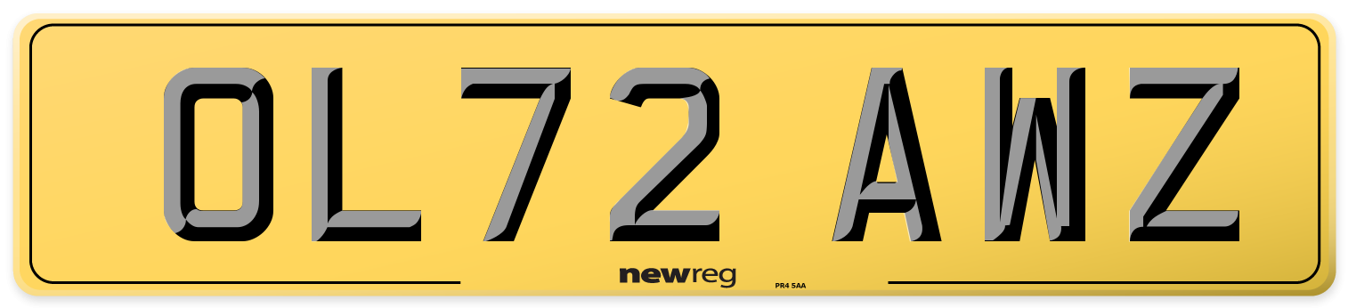 OL72 AWZ Rear Number Plate