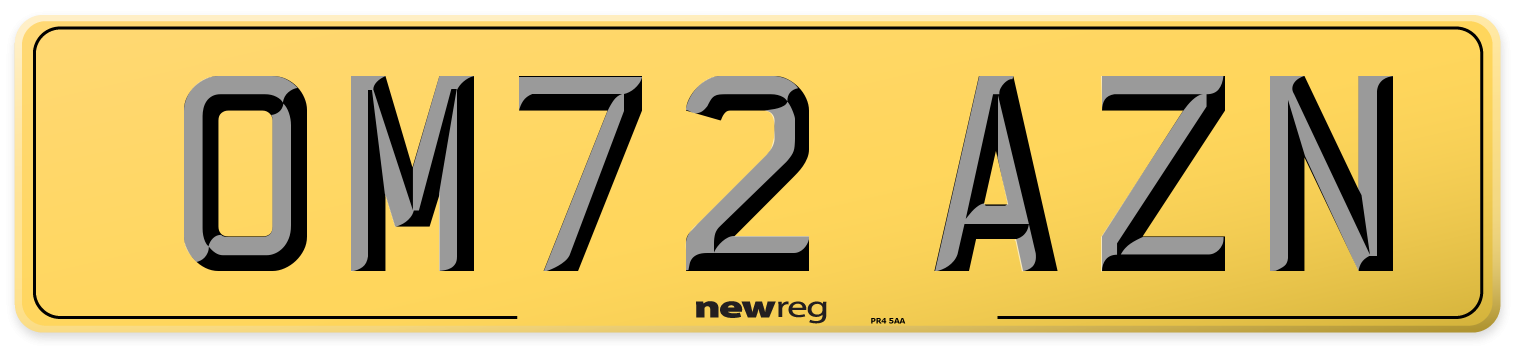OM72 AZN Rear Number Plate