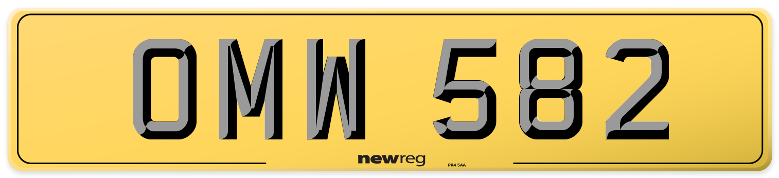 OMW 582 Rear Number Plate