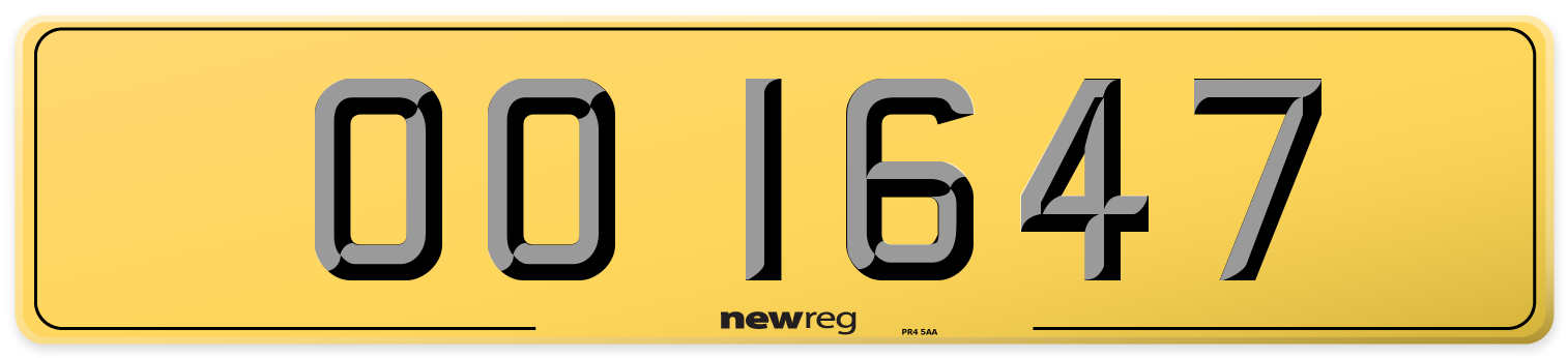 OO 1647 Rear Number Plate