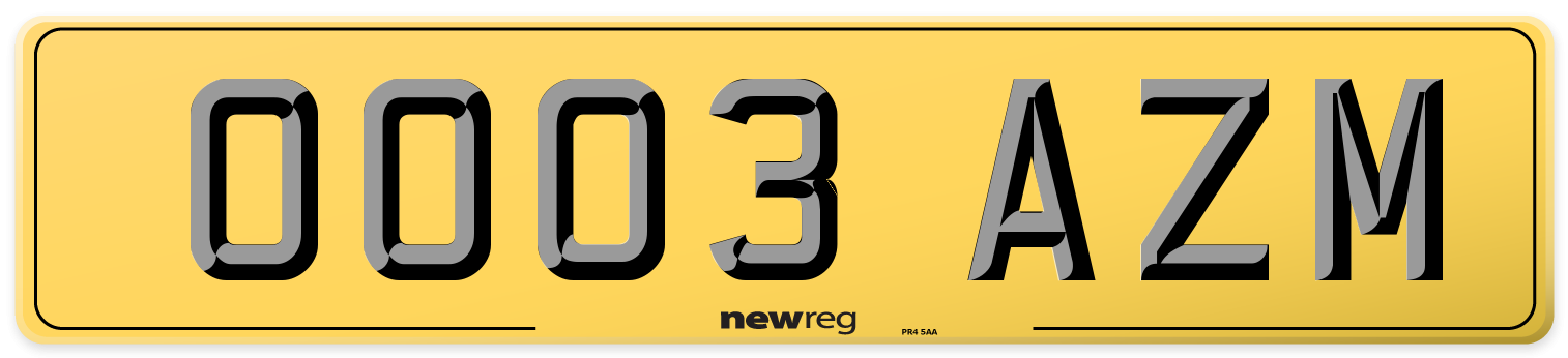 OO03 AZM Rear Number Plate