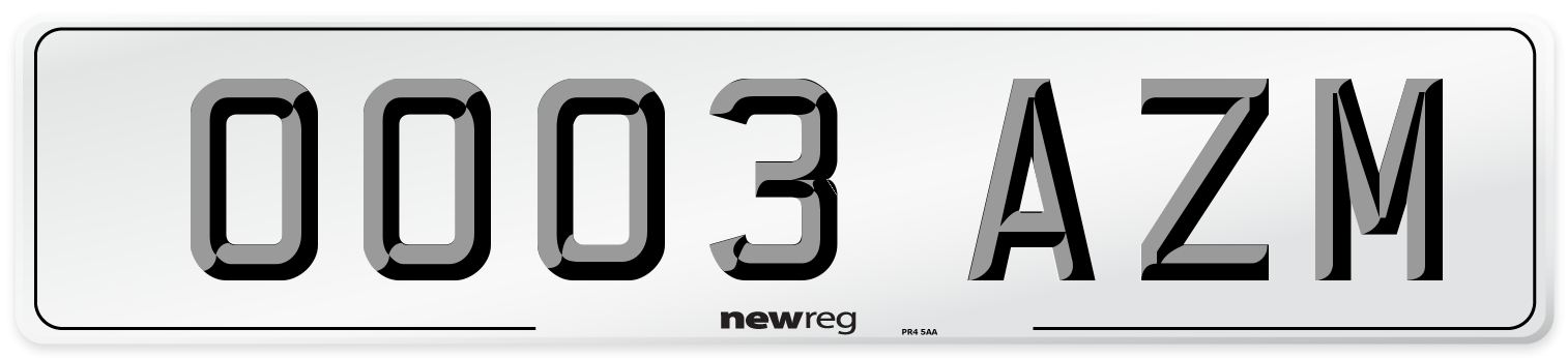 OO03 AZM Front Number Plate