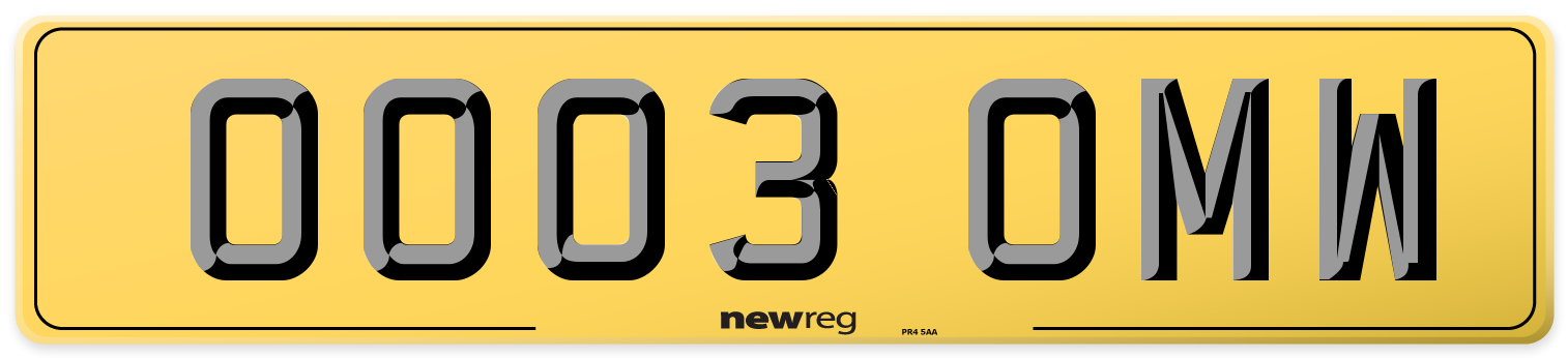 OO03 OMW Rear Number Plate