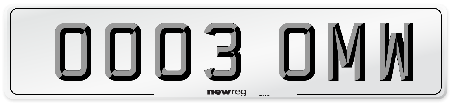 OO03 OMW Front Number Plate
