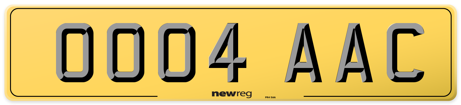 OO04 AAC Rear Number Plate