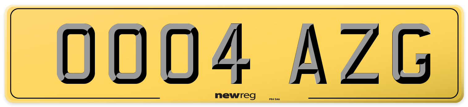 OO04 AZG Rear Number Plate