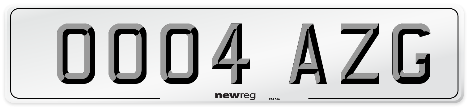 OO04 AZG Front Number Plate