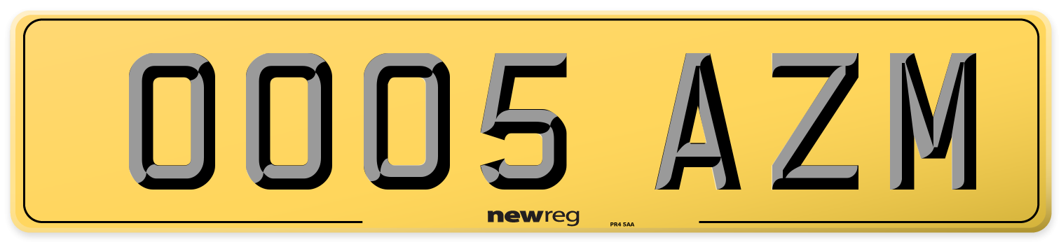 OO05 AZM Rear Number Plate