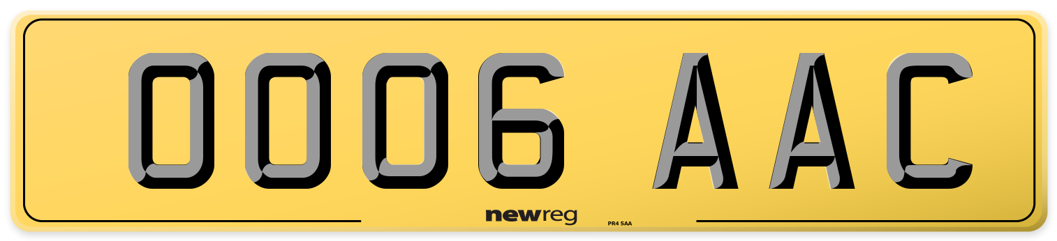 OO06 AAC Rear Number Plate