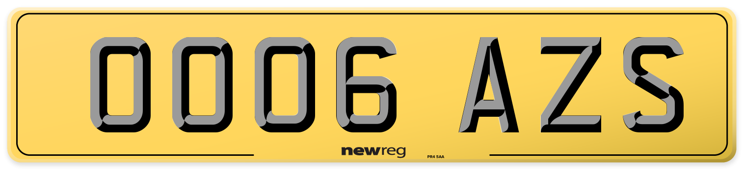 OO06 AZS Rear Number Plate