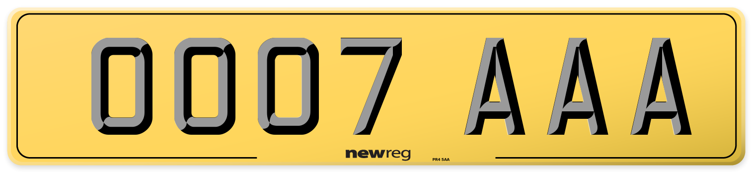 OO07 AAA Rear Number Plate