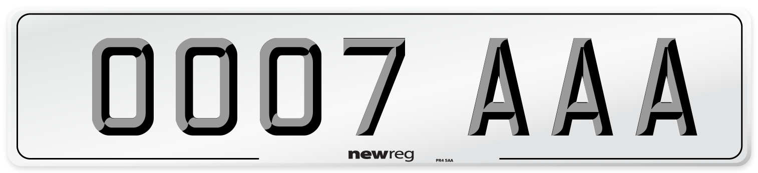 OO07 AAA Front Number Plate