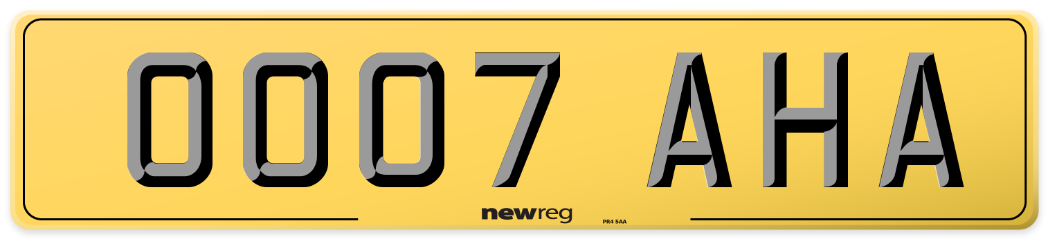 OO07 AHA Rear Number Plate