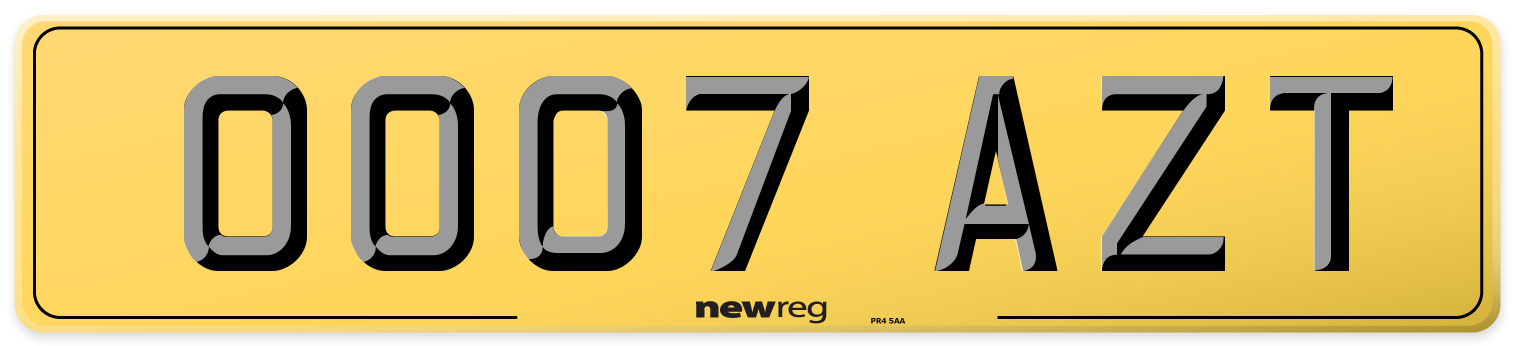 OO07 AZT Rear Number Plate