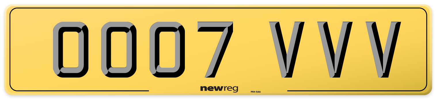 OO07 VVV Rear Number Plate