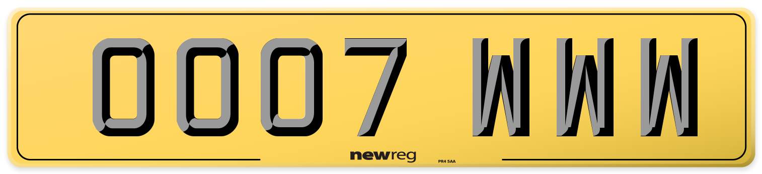 OO07 WWW Rear Number Plate