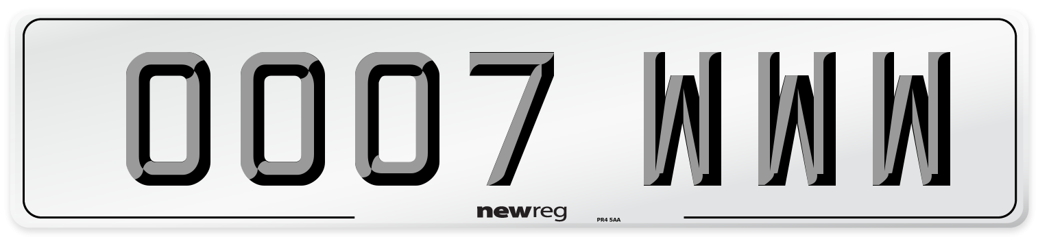 OO07 WWW Front Number Plate