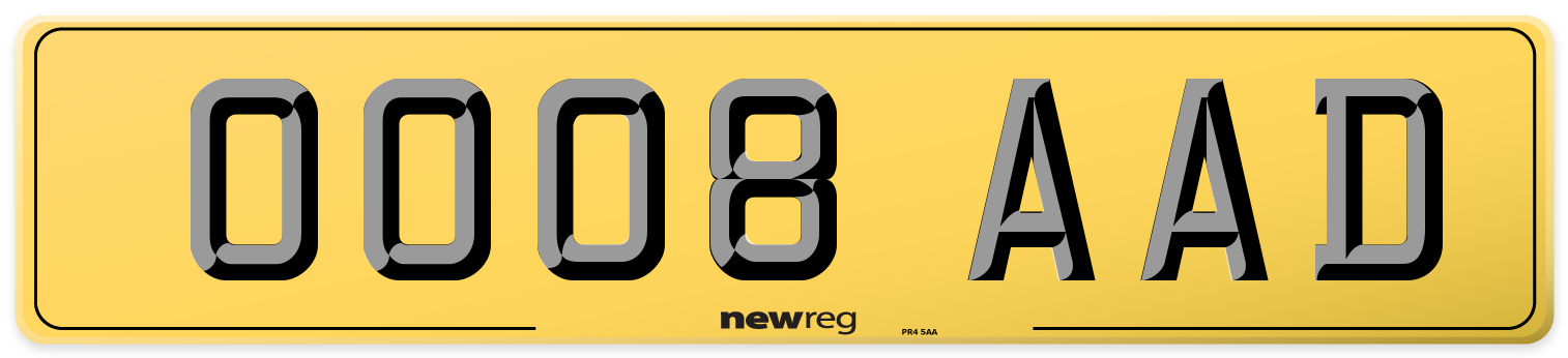 OO08 AAD Rear Number Plate