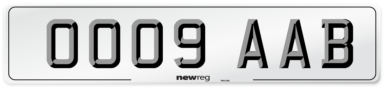 OO09 AAB Front Number Plate