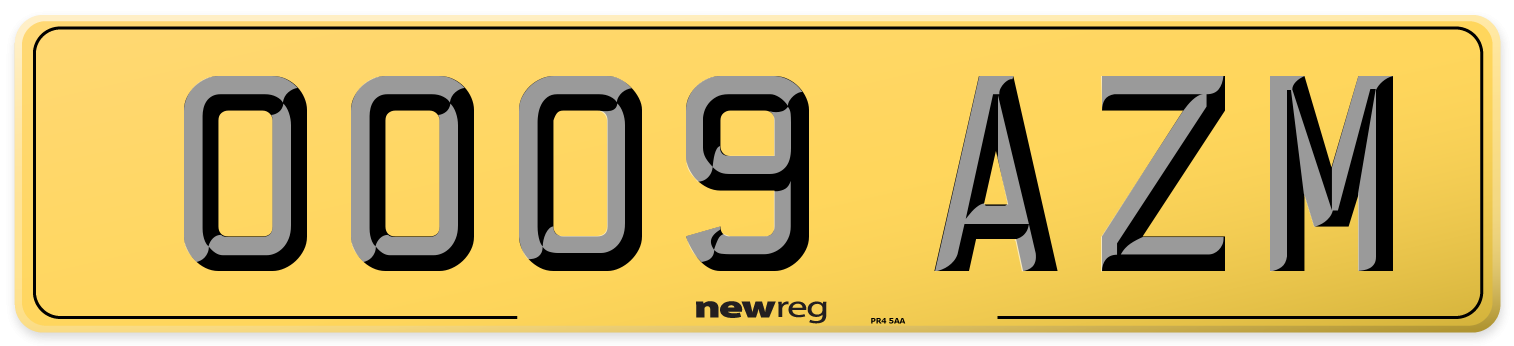 OO09 AZM Rear Number Plate