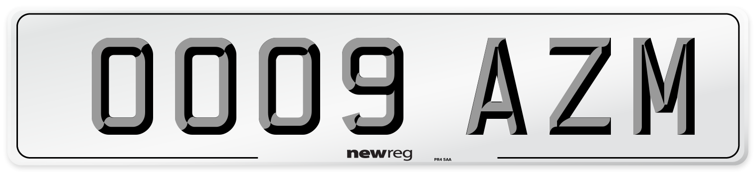 OO09 AZM Front Number Plate