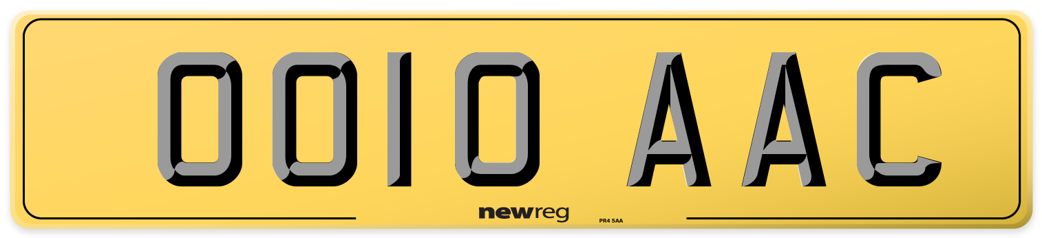 OO10 AAC Rear Number Plate