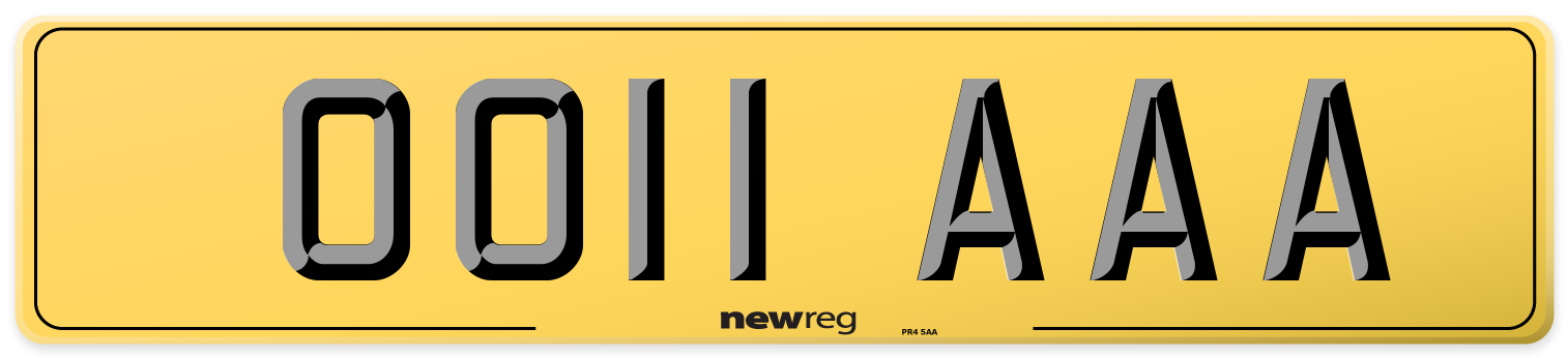 OO11 AAA Rear Number Plate
