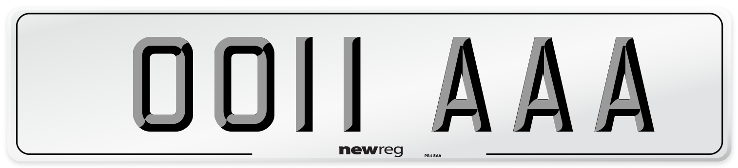 OO11 AAA Front Number Plate