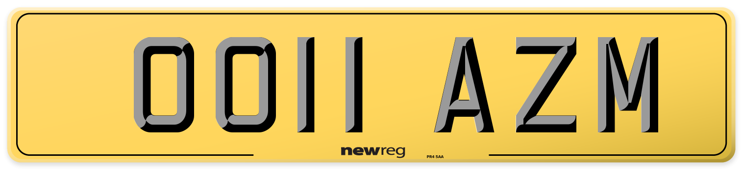 OO11 AZM Rear Number Plate