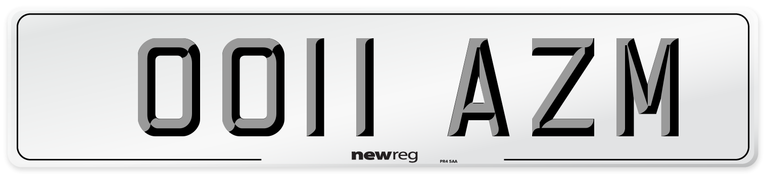 OO11 AZM Front Number Plate
