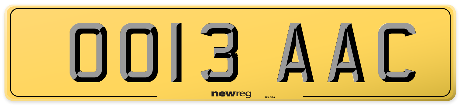 OO13 AAC Rear Number Plate