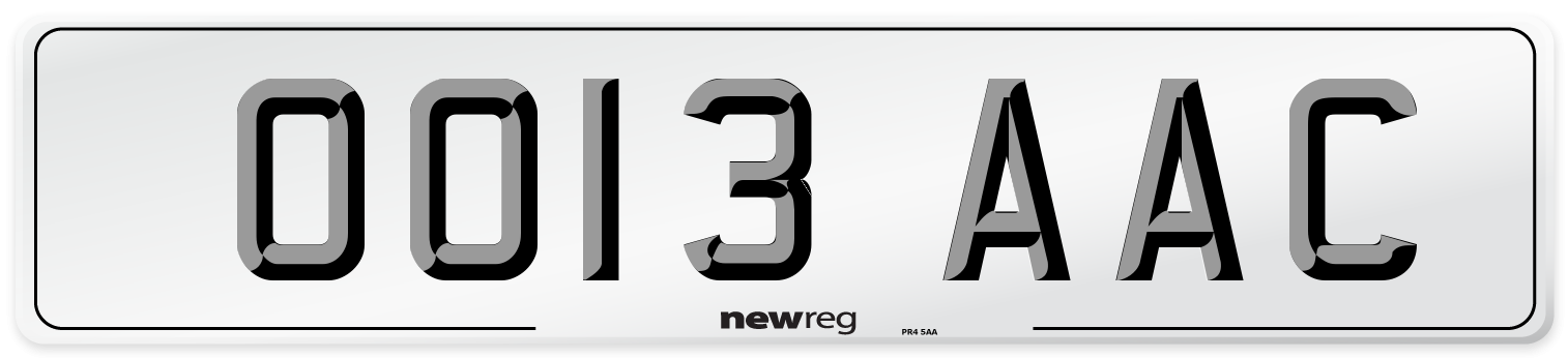 OO13 AAC Front Number Plate