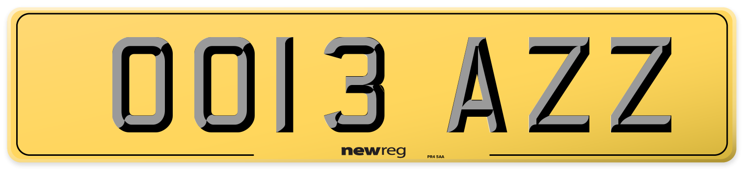 OO13 AZZ Rear Number Plate